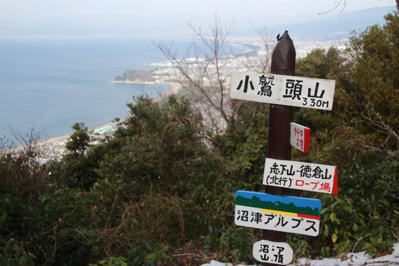 小鷲頭山_山頂の道標と駿河湾