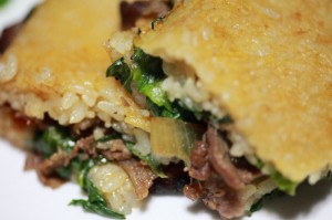 モスライス焼肉バーガー風ホットサンド【牛こまピリ辛版】(アップ)