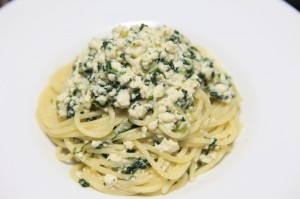 豆腐と小松菜の柚子胡椒パスタ
