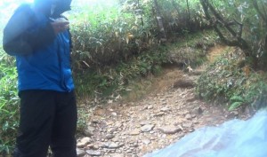 雨が降る中おにぎり休憩