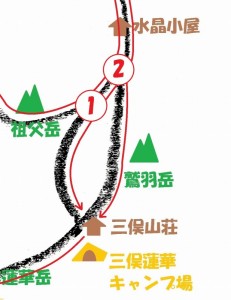 雲ノ平周遊トレイルマップ_4日目_分岐①②
