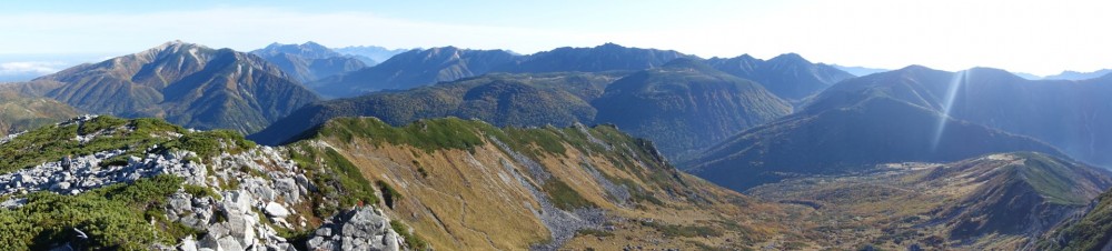 0732_山頂パノラマ_薬師岳、立山、水晶、鷲羽、三俣方面まで