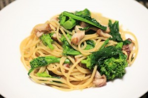 菜の花とベーコンの和風パスタ